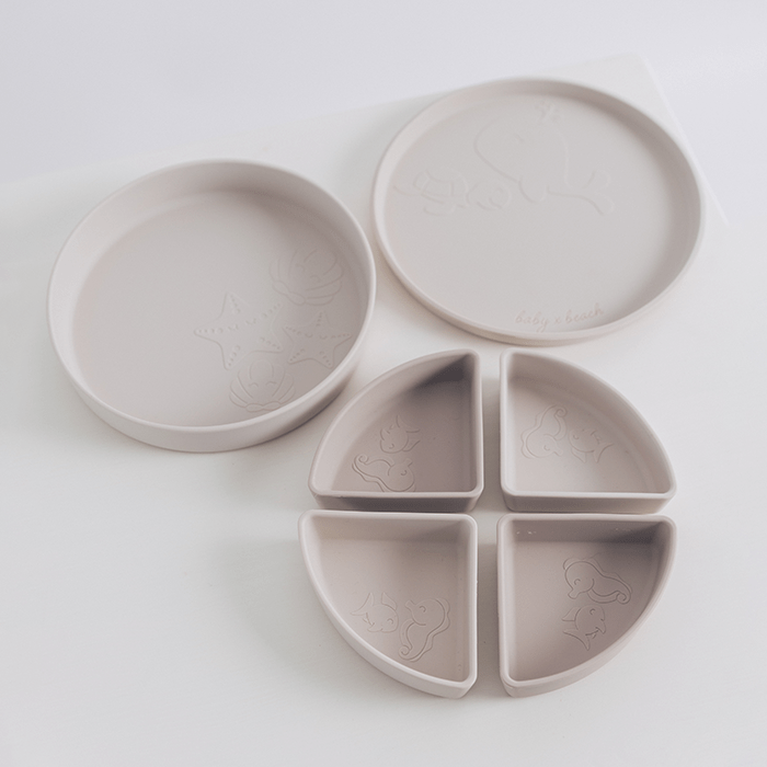 Baby by Beach tableware set in beautiful seashell tone, includes plate, bowl and 4 dividers.